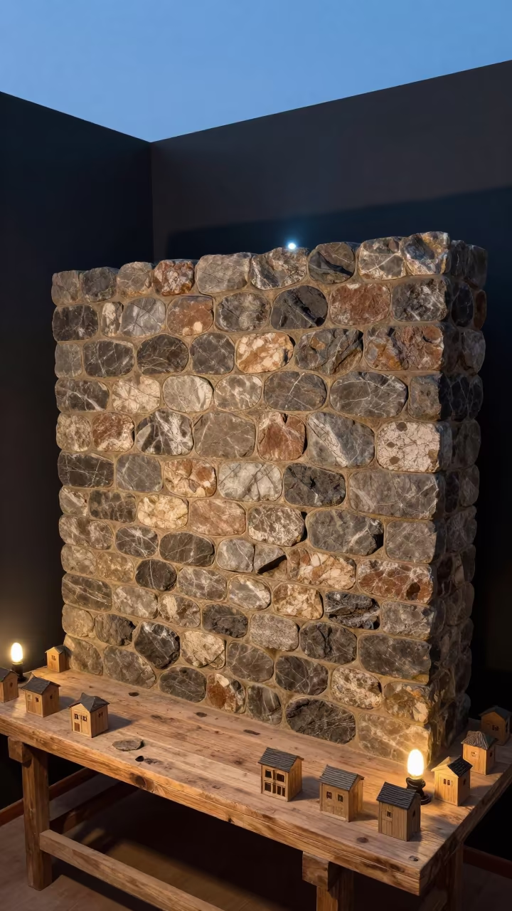 Great Zimbabwe Wall on Workbench in on a wooden workbench in Abidjan