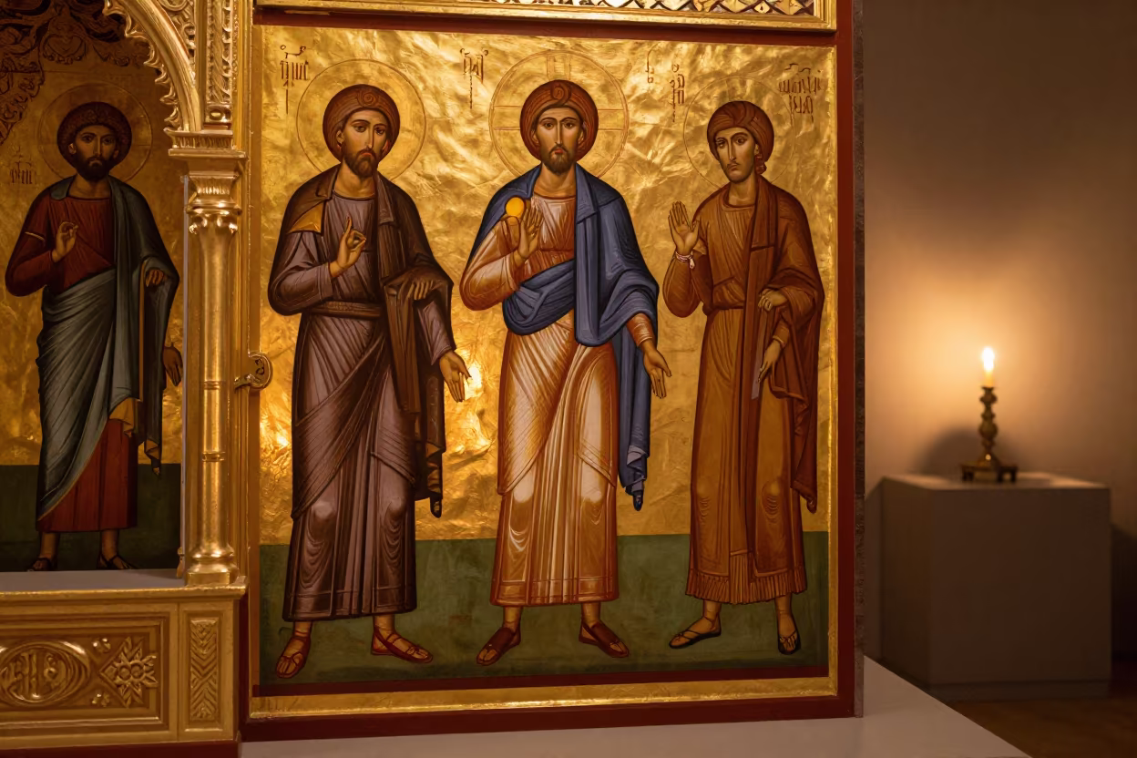 Greek Iconostasis Saints Midnight Candlelight Bata in on a museum plinth in Bata