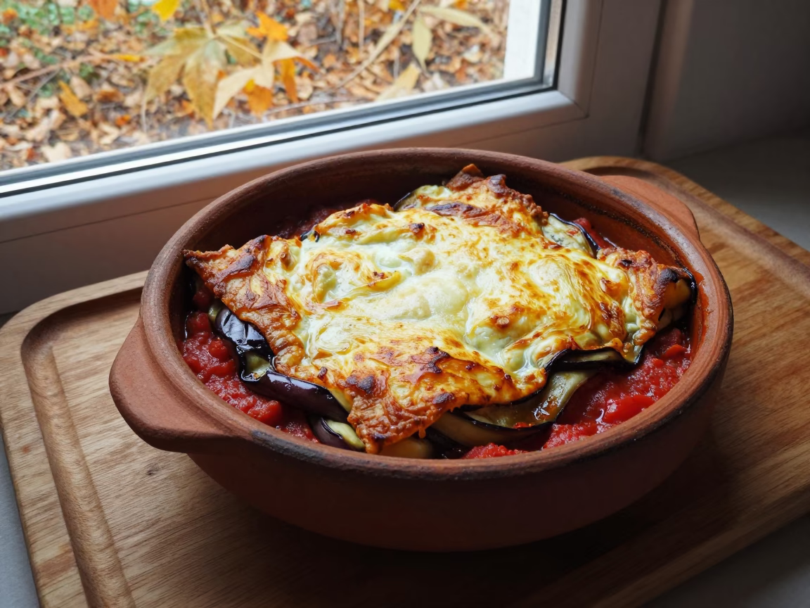 Greek Moussaka on Seoul Tea House Tray in on a tea house tray in Seoul
