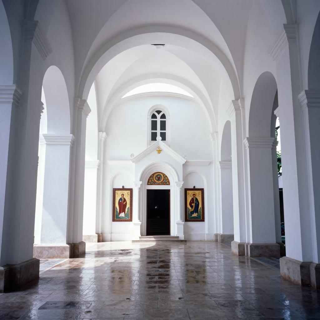 Greek Orthodox Chapel in Ho Chi Minh Cloister in inside a quiet cloister passage in Ho Chi Minh City