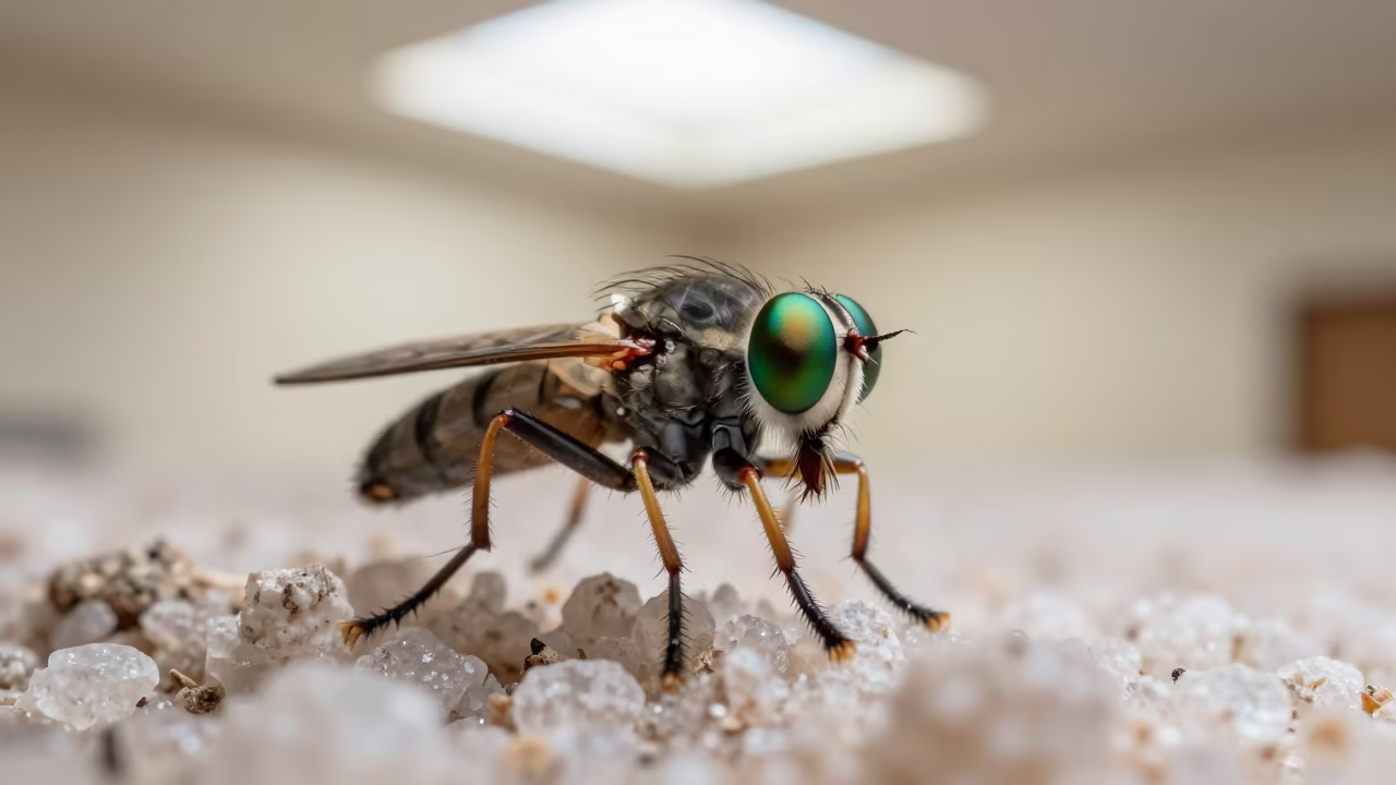 Green Compound Eye Macro on Salt Crystals in on salt crystals along a pan rim in Colombo