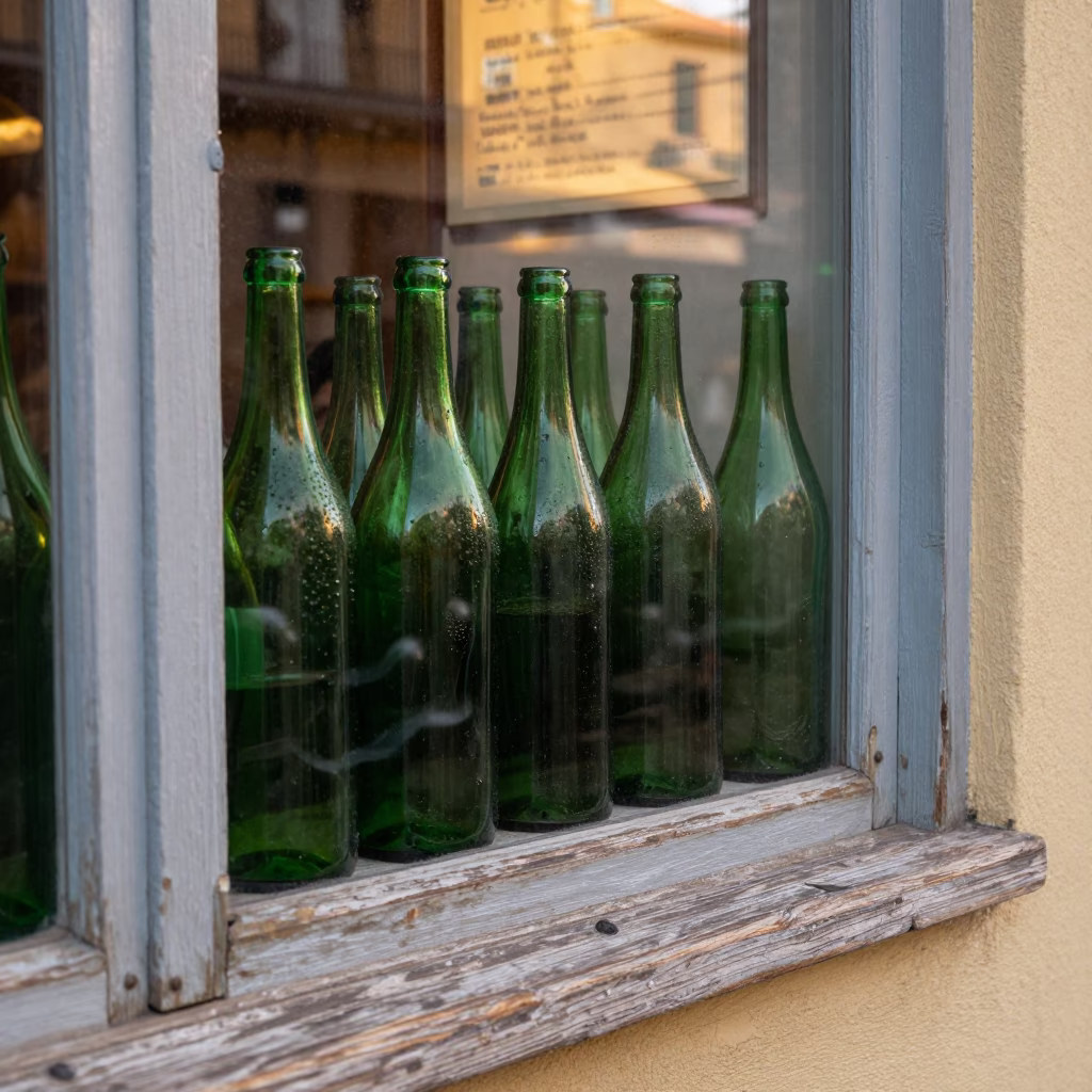 Green Glass Bottles in Bilbao in in Bilbao, Spain