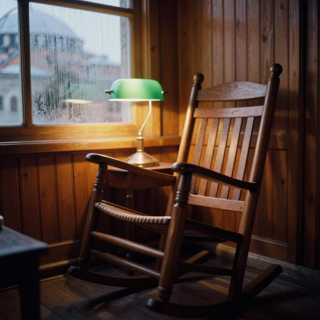 Green Lamp and Rocking Chair on Sultanahmet Porch in on a porch with a rocking chair in Sultanahmet, Istanbul