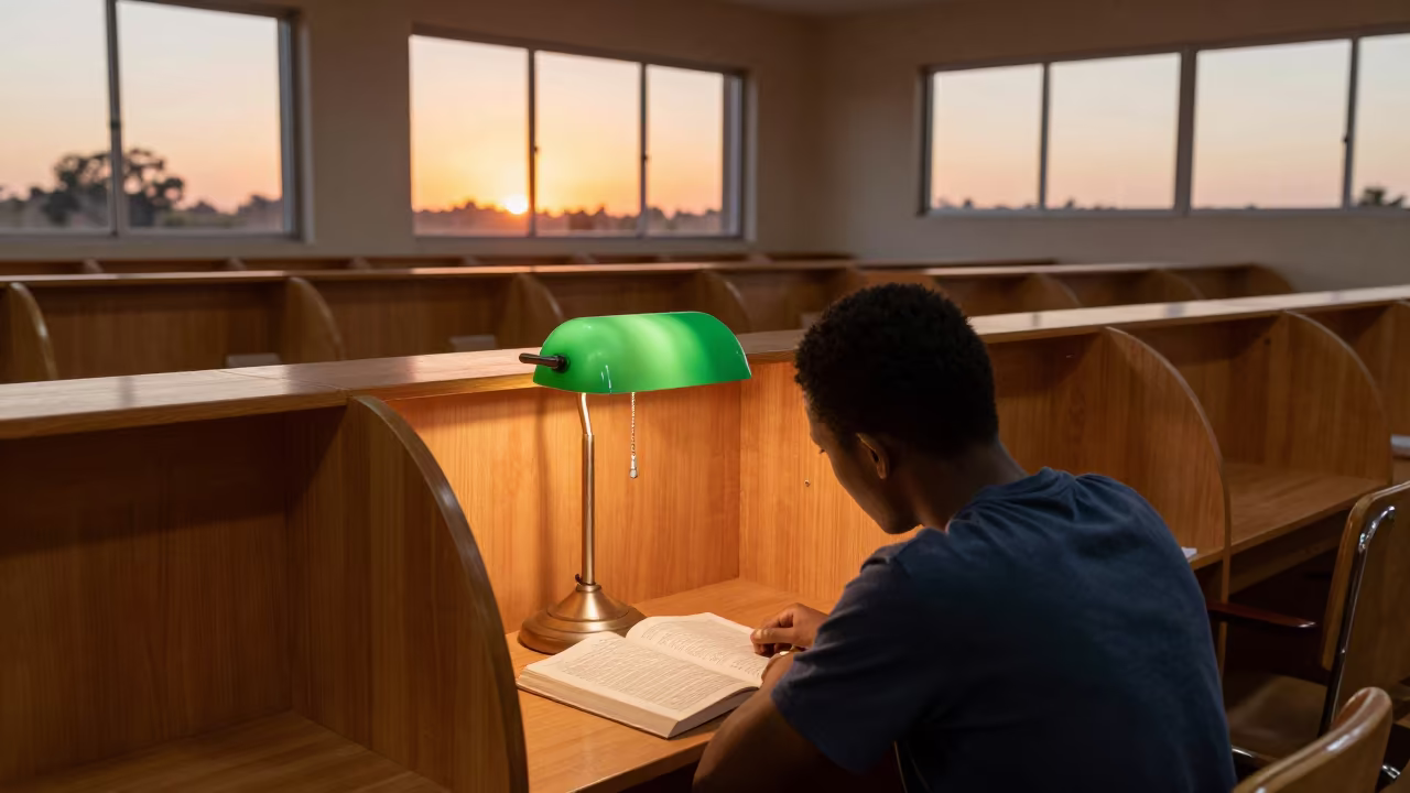 Green Lamp Study Carrel in Nakuru Lecture Hall in in a lecture hall before the crowd arrives in Nakuru