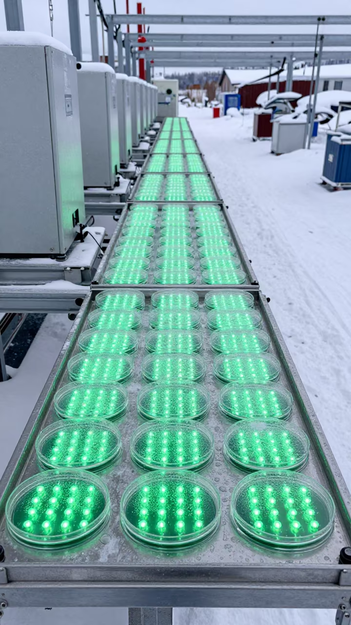 Green LED Lights on Science Shelf in Fairbanks Winter in near Fairbanks