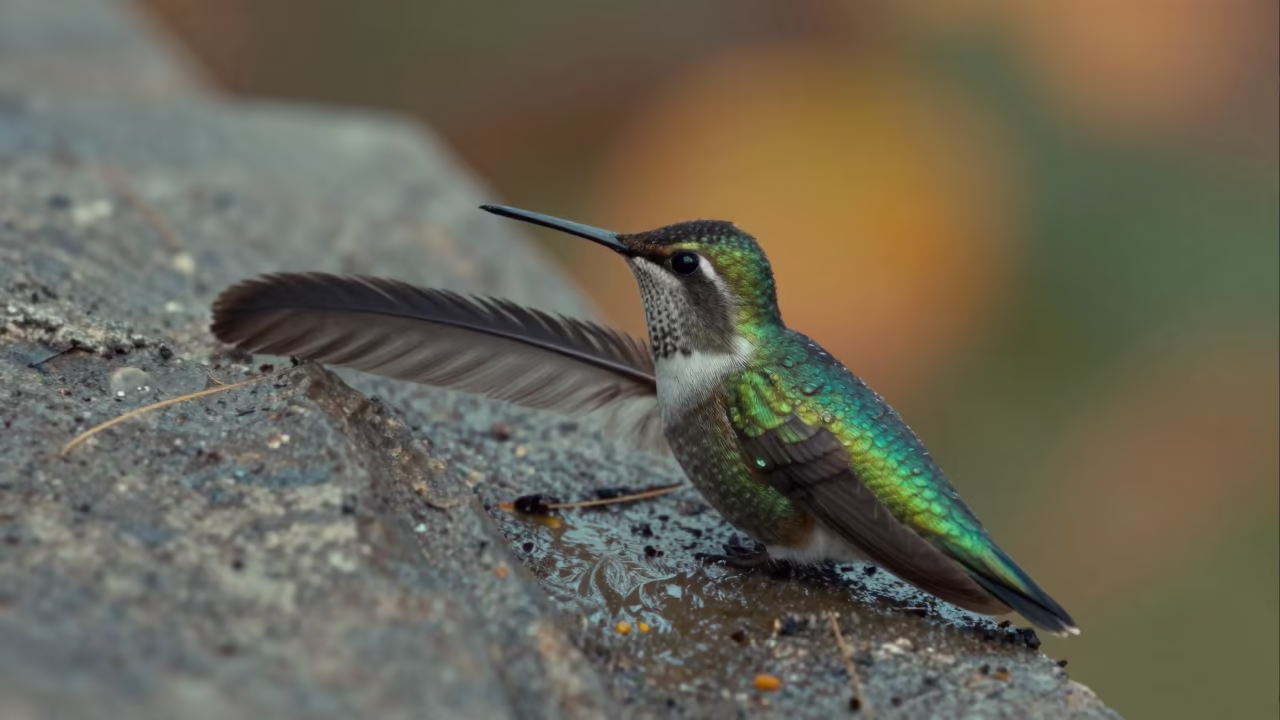 Green Light Hummingbird Feather Close Up in on a wind-scoured ridge near Hanover