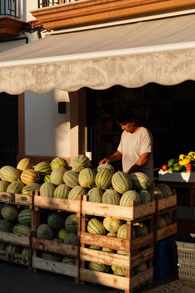 Green Melons in Valencia at The Early Evening Light in in Valencia, Spain