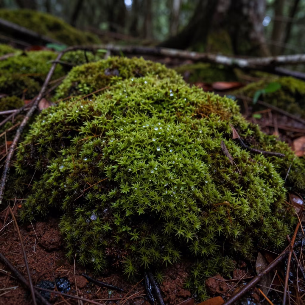 Green Moss Bed on Thai Mountain Forest Floor in in Thailand