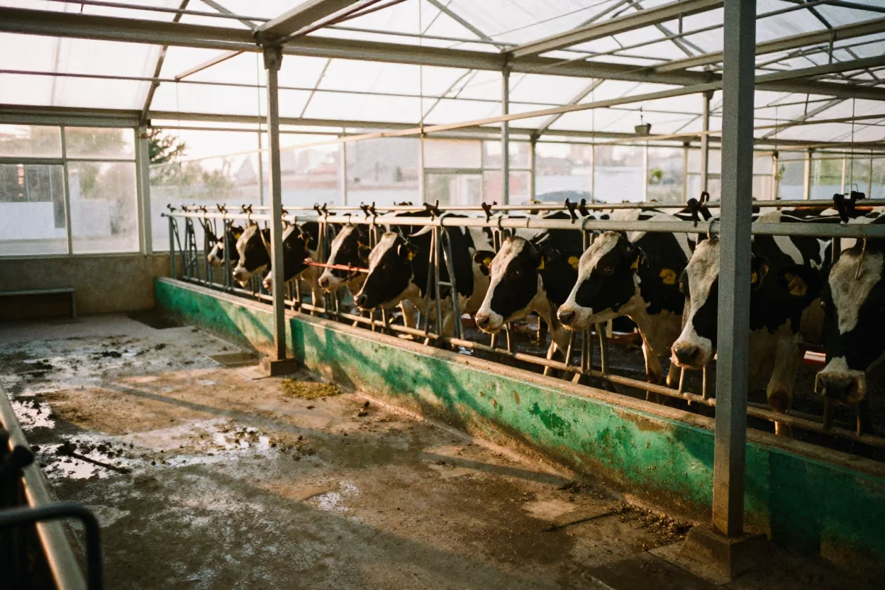 Green Potting Bench in Hermosillo Dairy Parlor in in a dairy milking parlor in Hermosillo