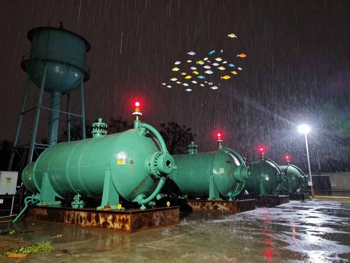 Green Pumps And Tropical Fish Night South Carolina in beside a water tower ladder in South Carolina