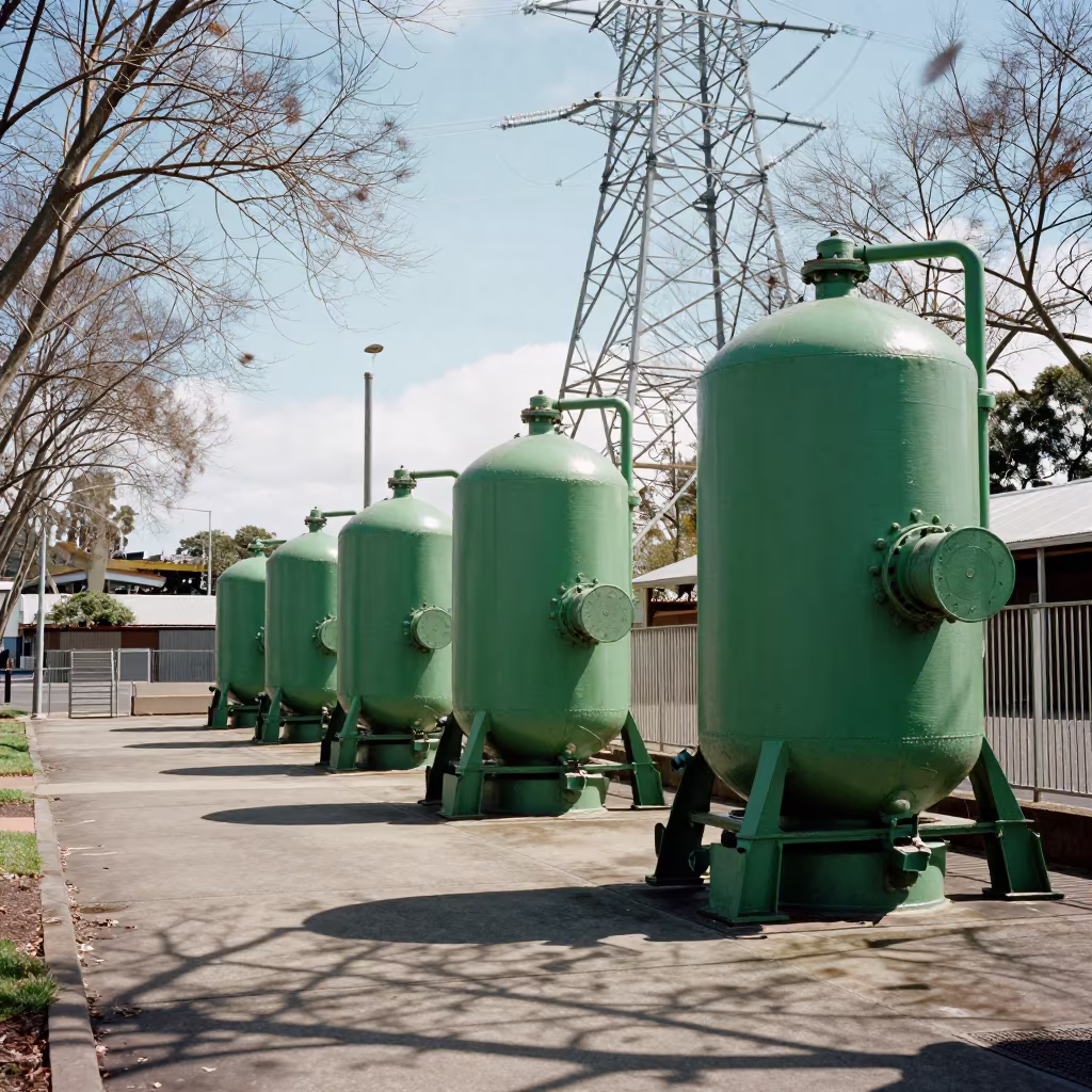 Green Pumps Under Sydney Transmission Towers in beneath transmission towers near Surry Hills, Sydney
