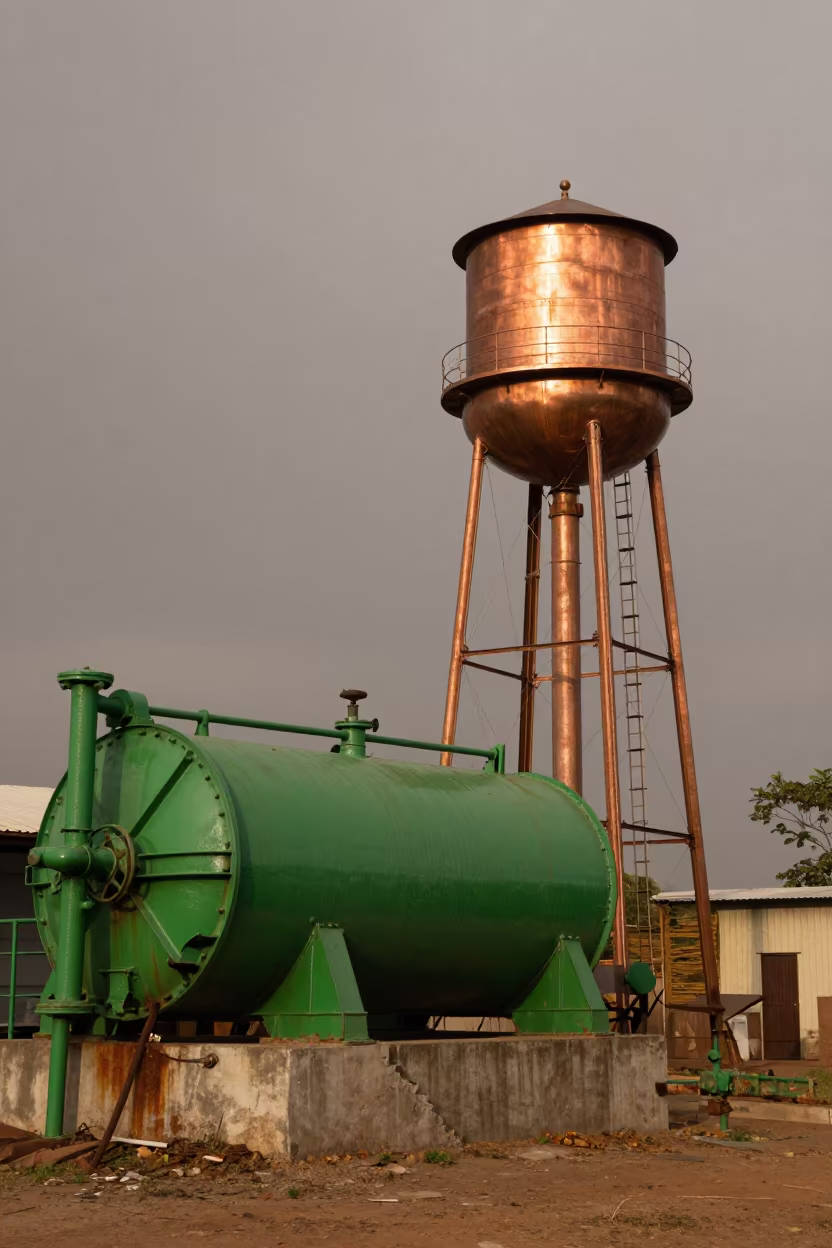 Green Pumps at Zimbabwe Water Tower in beside a water tower ladder in Zimbabwe