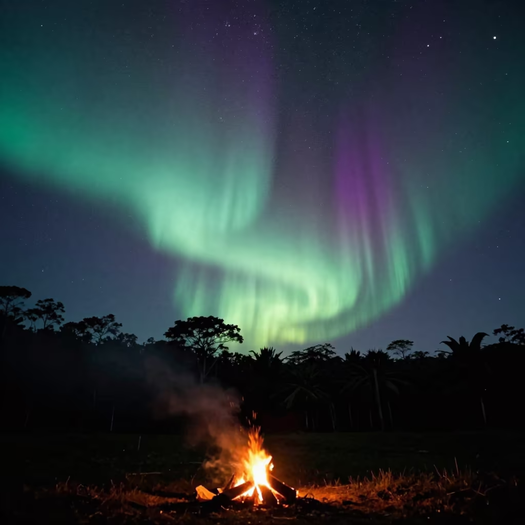 Green Purple Aurora Trails Over Colombia Night in under the clearest stretch of sky in Colombia