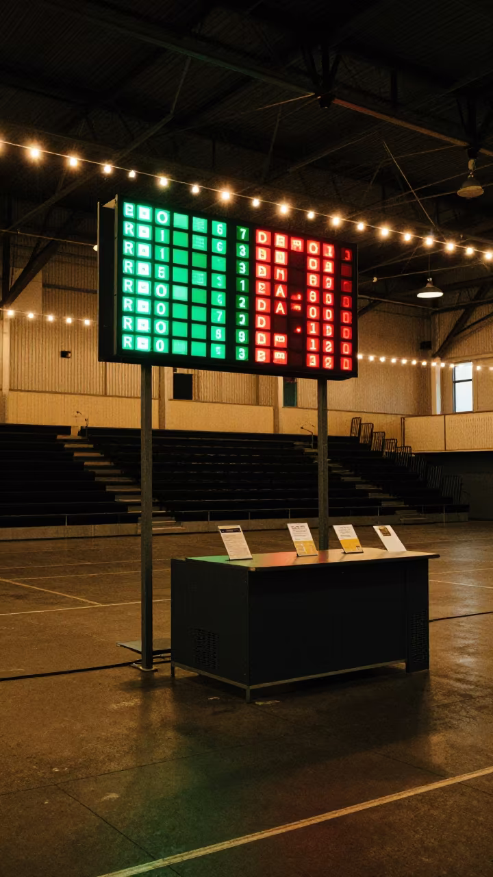 Green and Red Vote Board in Auckland Gym in inside a polling station gymnasium near Auckland