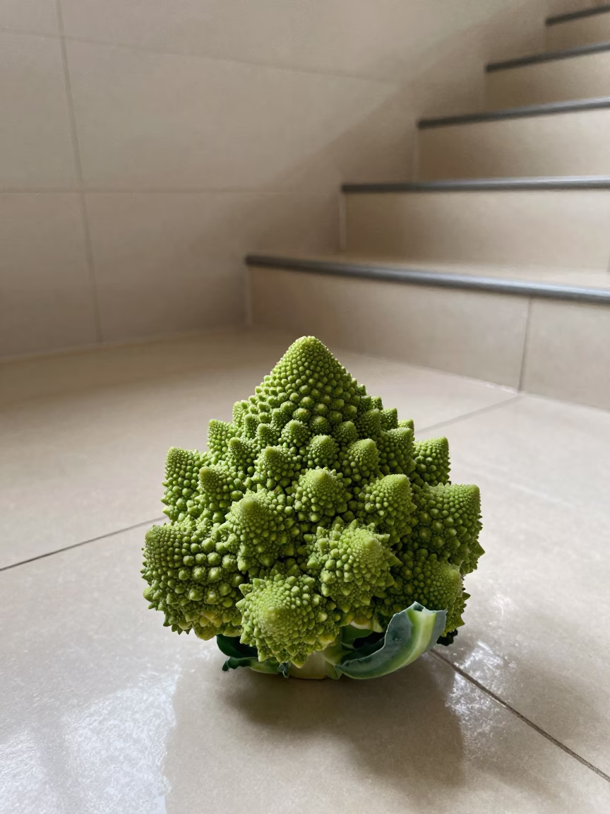 Green Romanesco Fractal in Ondjiva Hallway in inside a tiled stair hall in Ondjiva