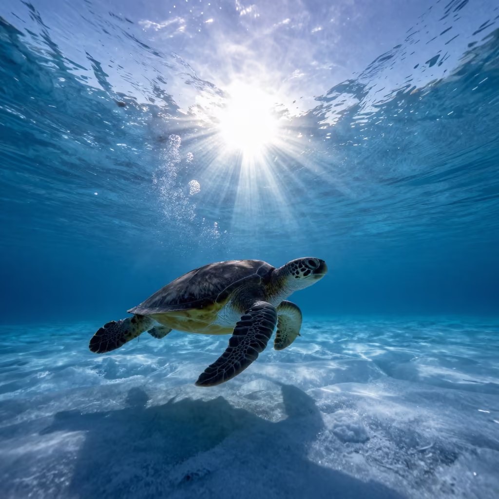Green Sea Turtle Rising Through Ice in Iceland in in Iceland