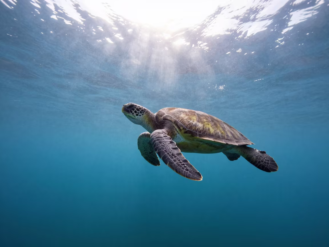 Green Sea Turtle Surfacing at Sunrise Near Mumbai in near Crawford Market, Mumbai