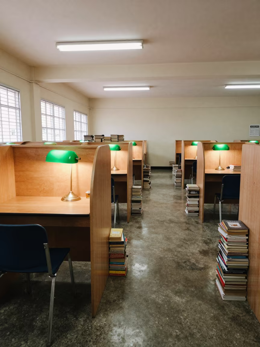 Green Shade Lamp on Study Carrel in Montego Bay in inside an art classroom in Montego Bay