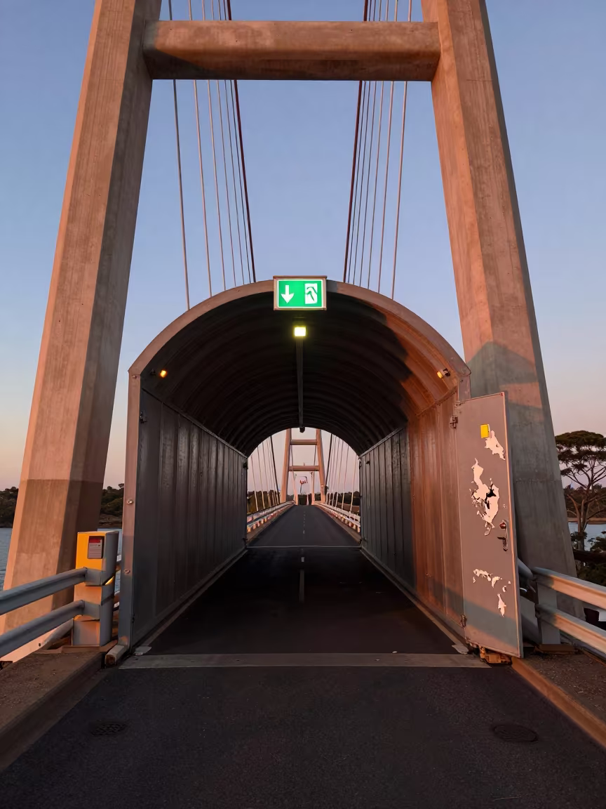 Green Tunnel Under Western Australia Bridge in under a cable-stayed bridge span in Western Australia