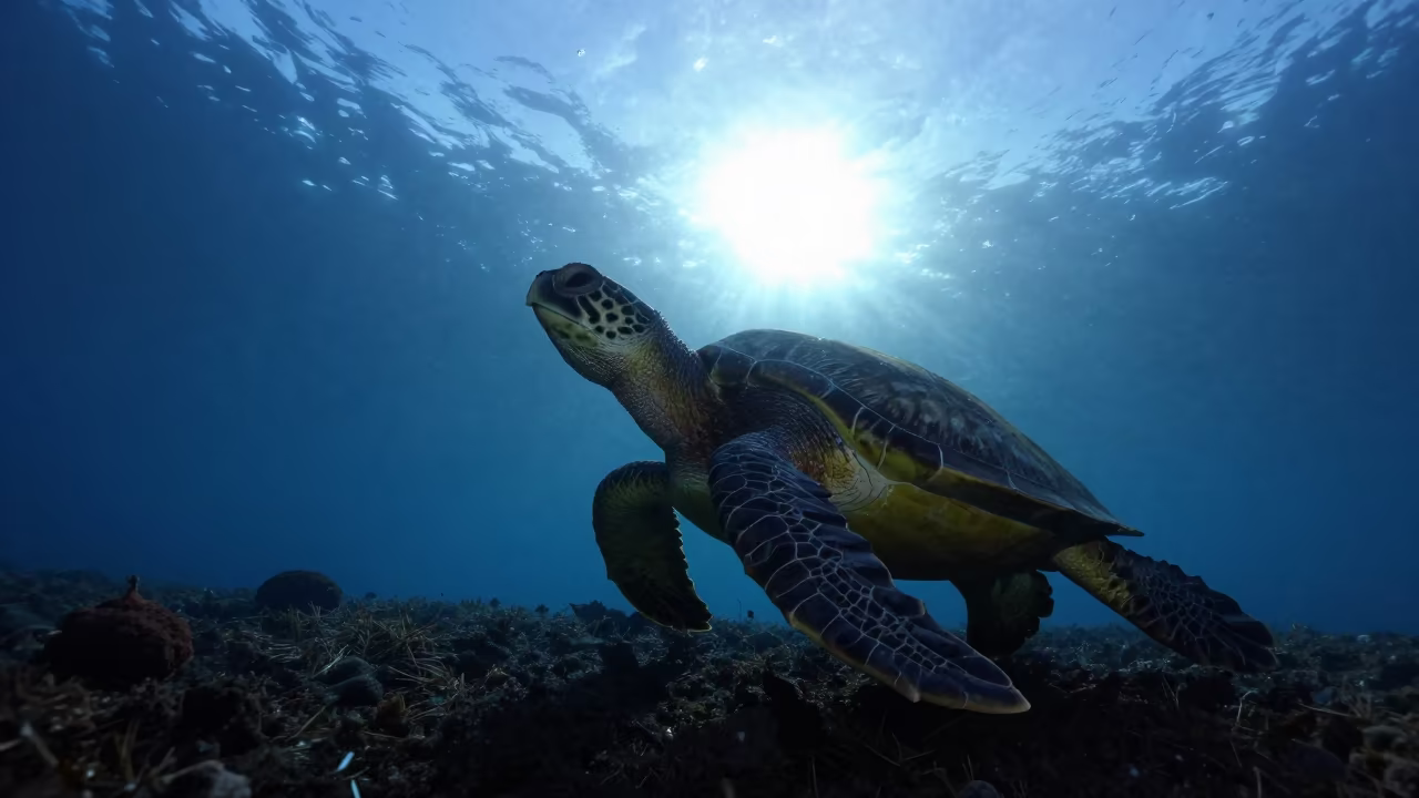 Green Turtle Silhouette at Kitsilano Blue Hour in beside a volcanic drop-off near Kitsilano, Vancouver