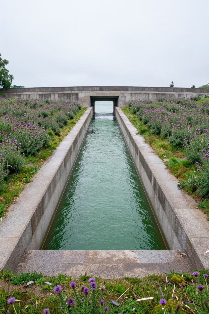 Green Water Aqueduct Over Thistles Stockholm in beside a storm surge barrier near Gamla Stan, Stockholm