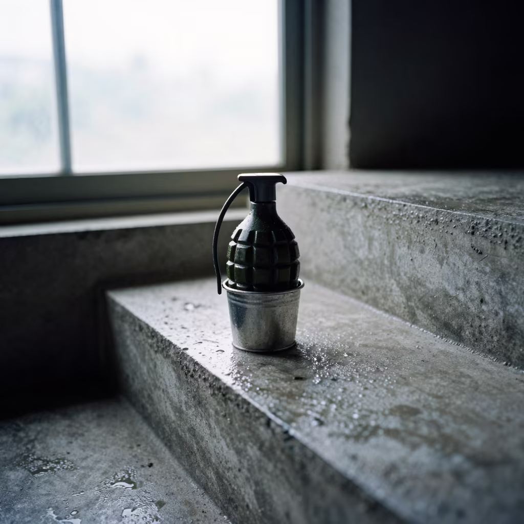 Grenade Spoon Silhouette in Fujian Bunker Stairwell in inside a bunker stairwell in Fujian