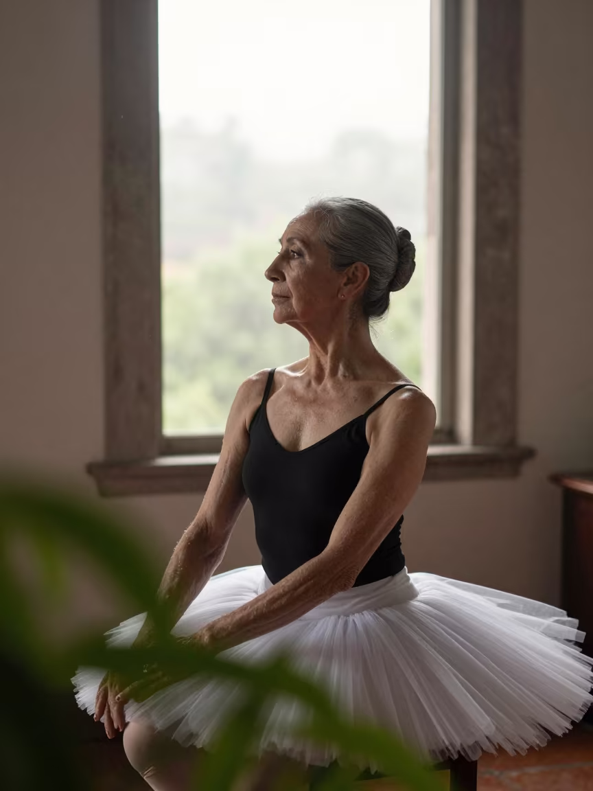 Grey Bun Ballerina Portrait in Puebla Mist in in Puebla