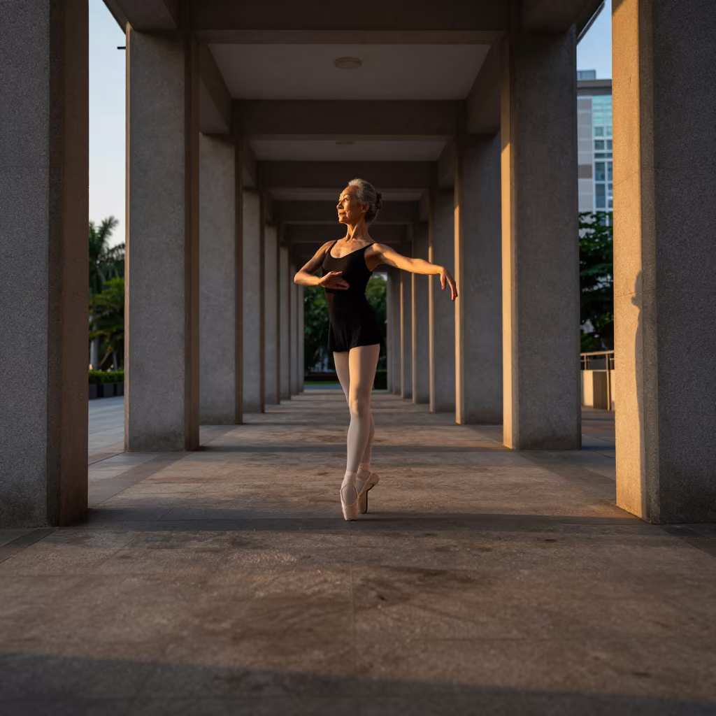 Grey Bun Portrait in Shenzhen Sunset Corridor in in Shenzhen