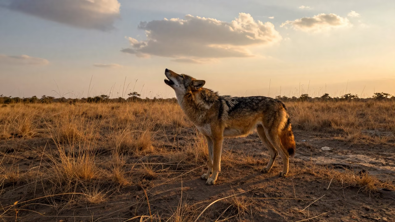 Grey Wolf Howling at Golden Hour Near Godavarikhani in near Godavarikhani