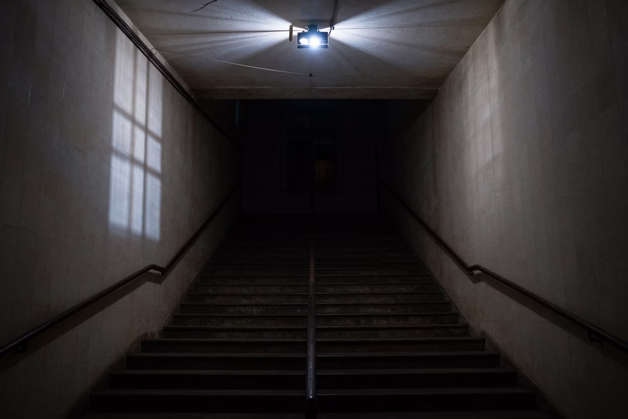 Grid Shadows Overhead Wires Tiled Lodz Stair Hall in inside a tiled stair hall in Lodz
