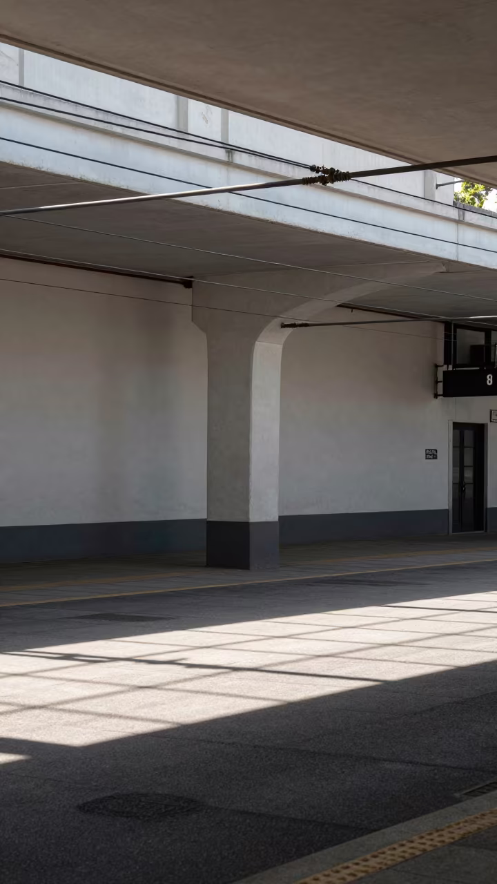 Grid Shadows on Terminal Road Floor in inside a restored train terminal near Bucharest