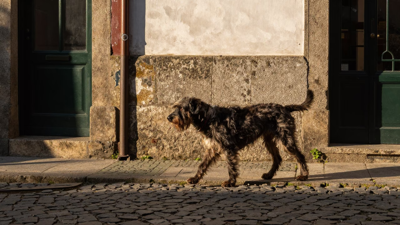 Griffon Walking at Clear Late-afternoon Light in Porto in in Porto, Portugal