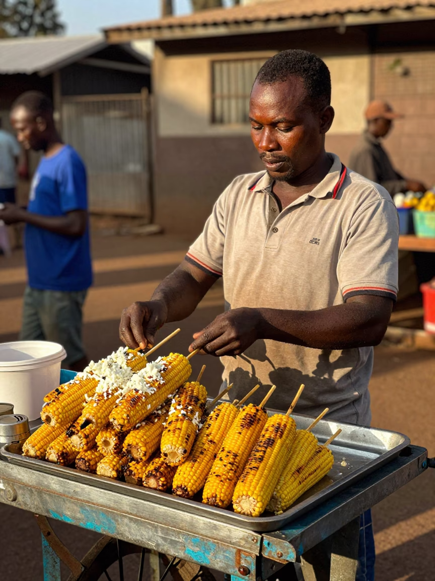 Grilled Corn in Nairobi at Clear Late-afternoon Light in in Nairobi, Kenya