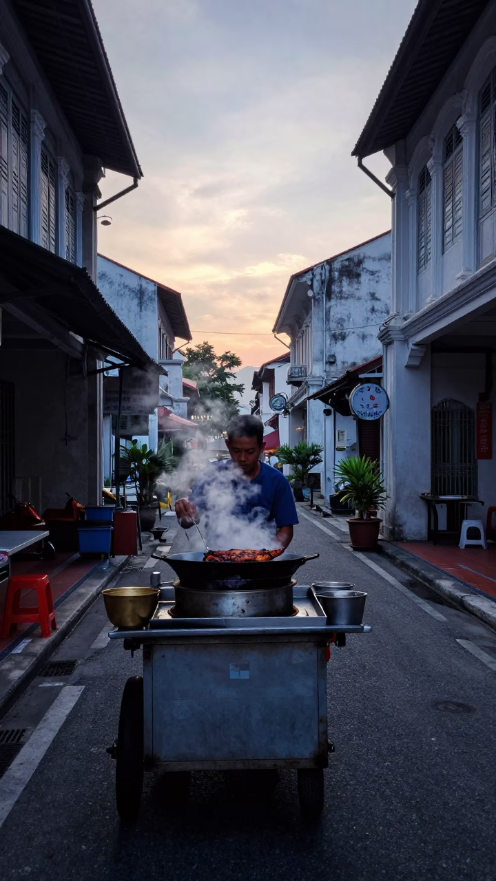 Grilled Fish in George Town at Sunrise Light in in George Town, Malaysia