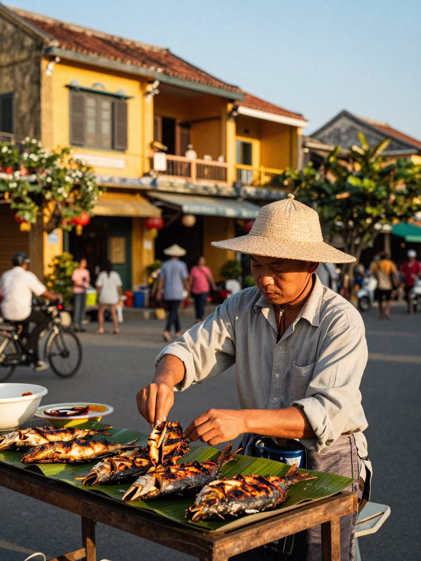 Grilled Fish in Hoi An at The Late Afternoon Light in in Hoi An, Vietnam