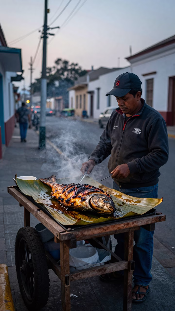 Grilled Fish in Lima at Sunrise Light in in Lima, Peru
