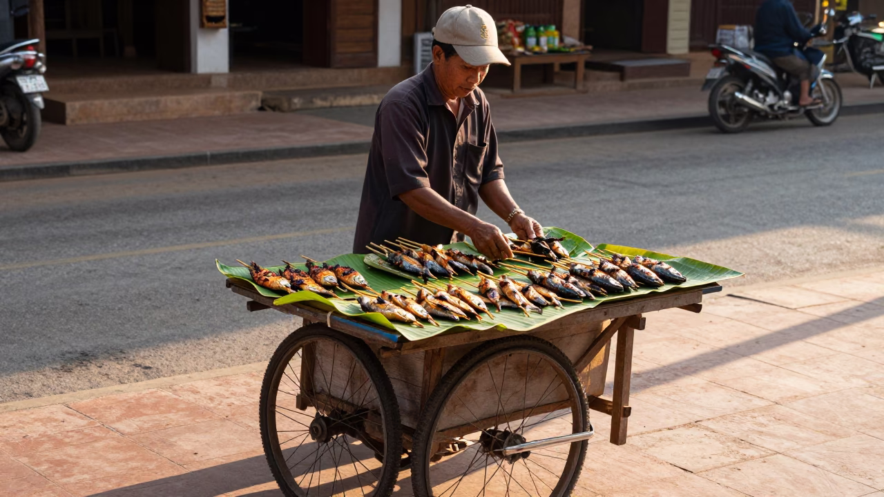 Grilled Fish in Luang Prabang at The Late Morning Light in in Luang Prabang, Laos