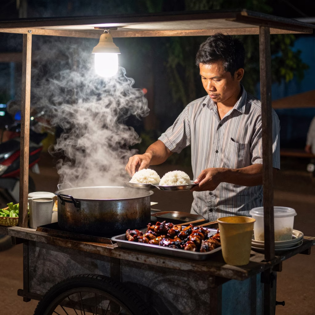 Grilled Meats at Deep In The Night Light in Luang Prabang in in Luang Prabang, Laos