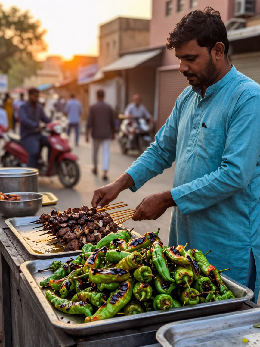 Grilled Peppers in Jaipur at First Light Of Dawn in in Jaipur, India