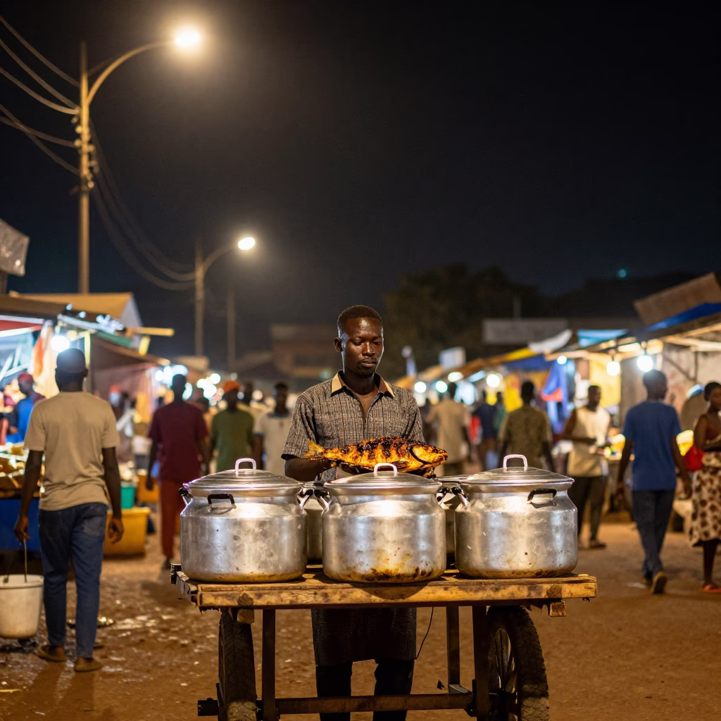 Grilled Tilapia in Accra at The Deepest Night Sky Light in in Accra, Ghana