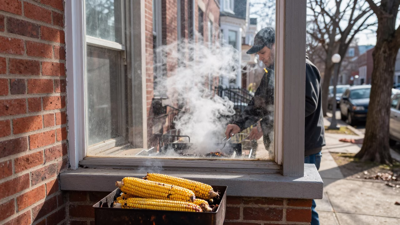 Grilling Corn in Philadelphia in in Philadelphia, Pennsylvania, United States