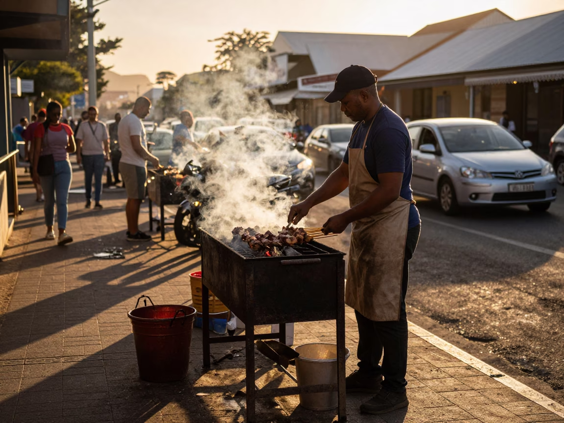 Grilling Kebabs in Cape Town at Honeyed Evening Light in in Cape Town, South Africa