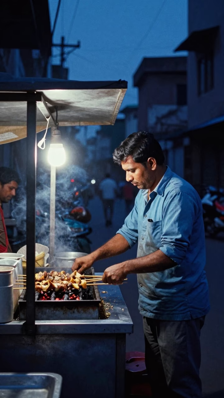 Grilling Kebabs in Delhi in in Delhi, India