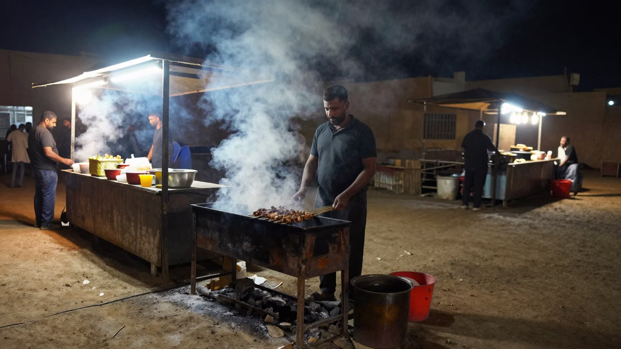 Grilling Kebabs in Luxor at Late At Night Light in in Luxor, Egypt