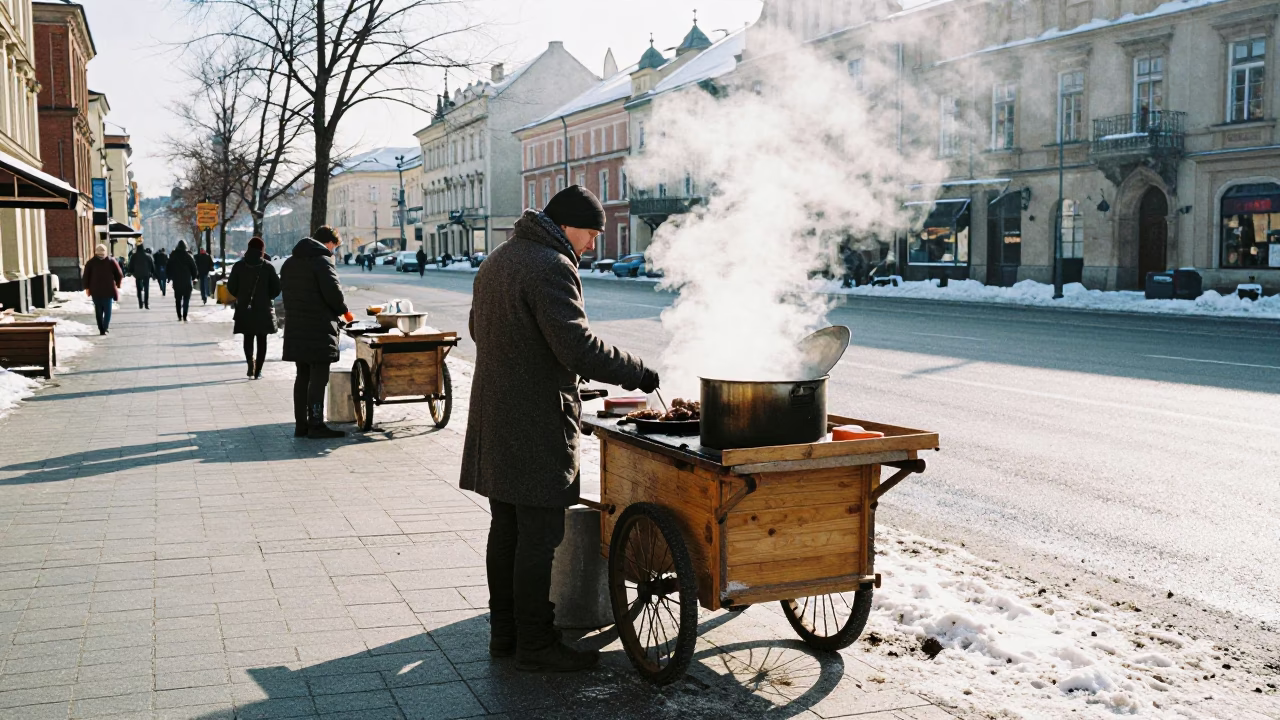 Grilling Meat in Krakow in in Krakow, Poland