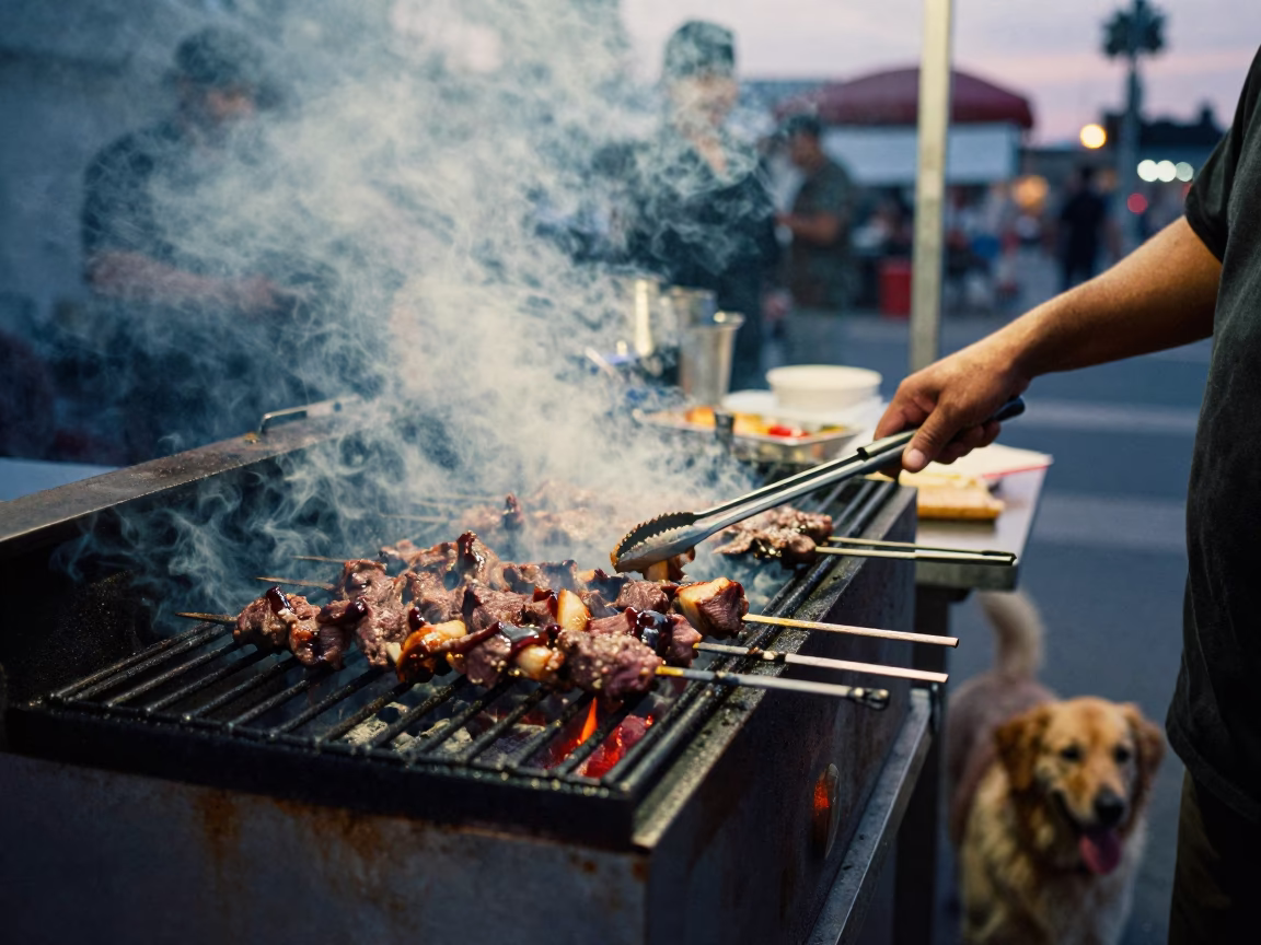 Grilling Meat in Los Angeles in in Los Angeles, California, United States