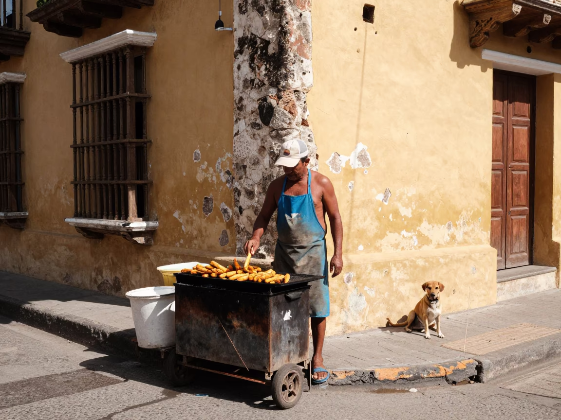 Grilling Plantains in Cartagena in in Cartagena, Colombia