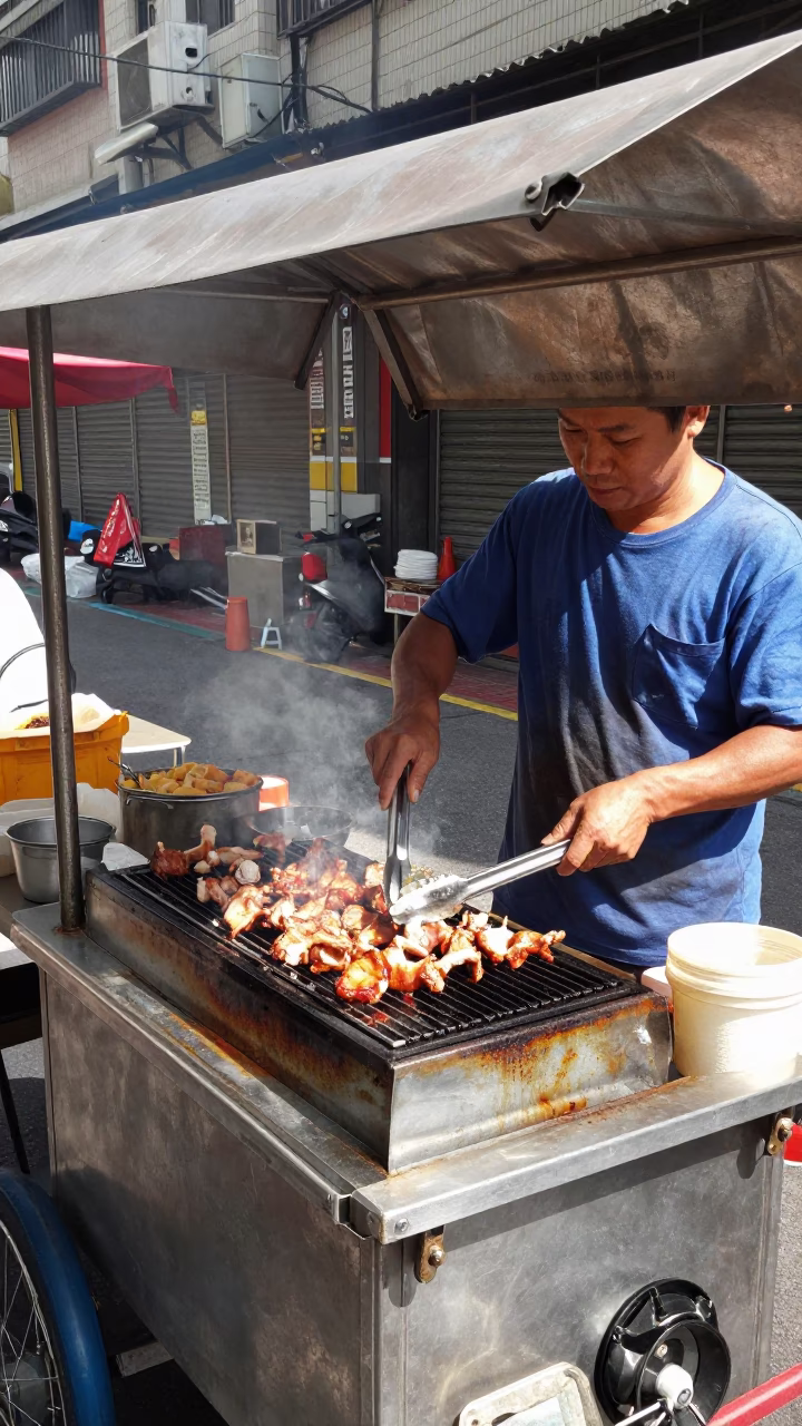 Grilling Pork in Kaohsiung in in Kaohsiung, Taiwan