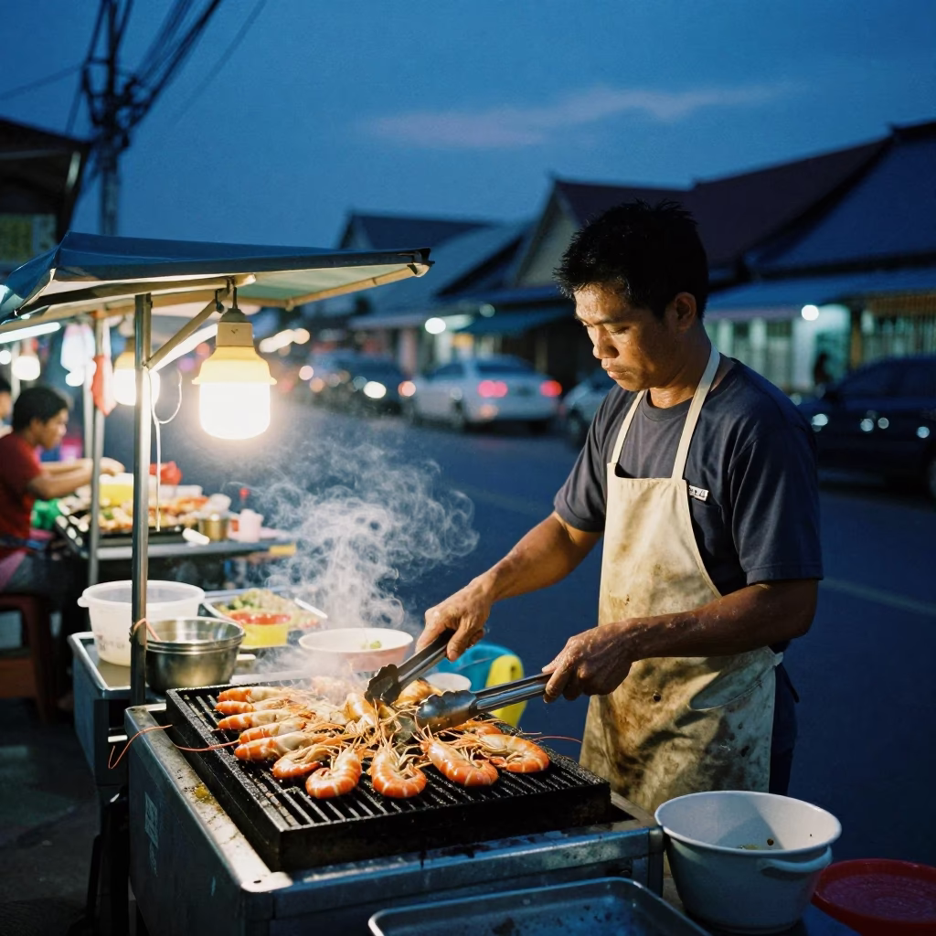 Grilling Prawns in Phuket in in Phuket, Thailand