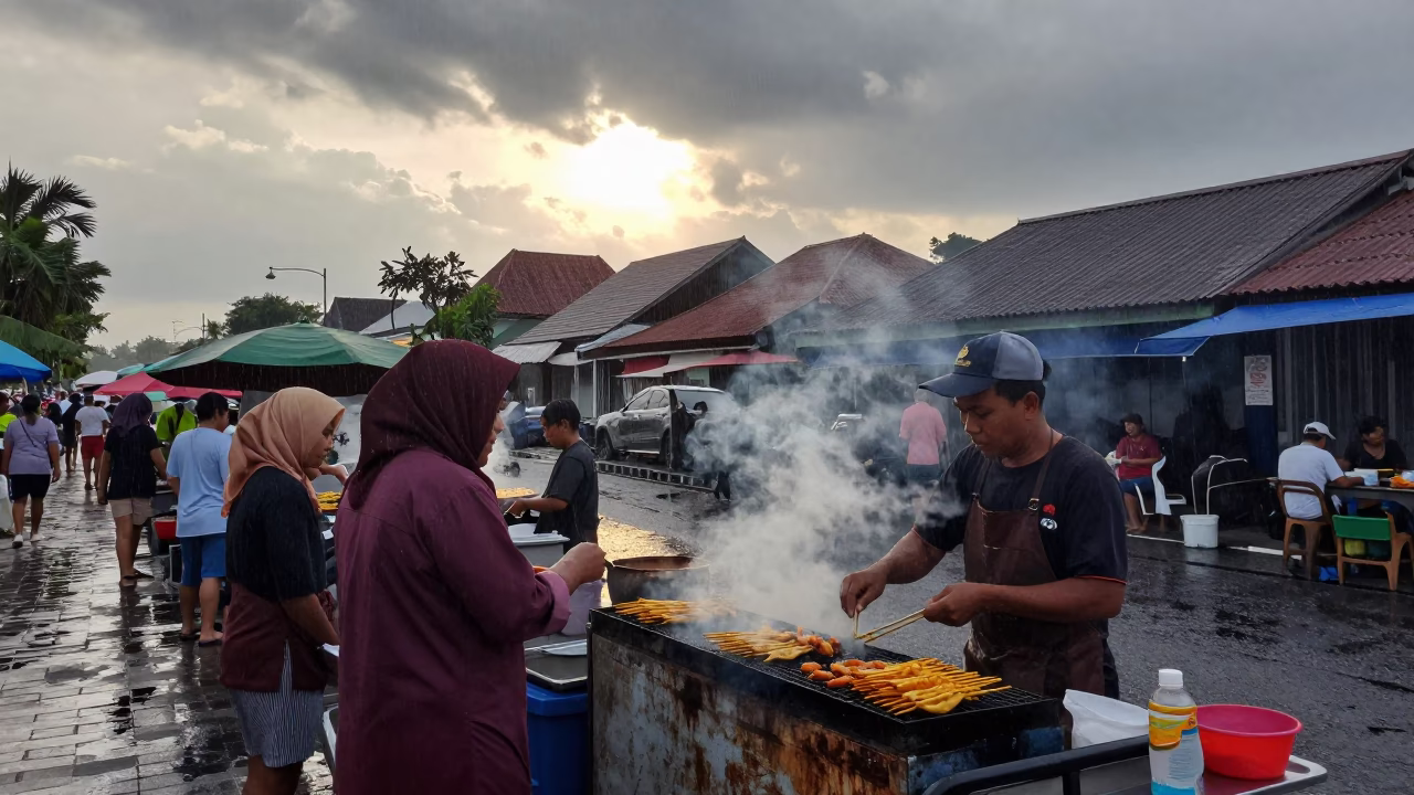 Grilling Satay in Denpasar in in Denpasar, Indonesia